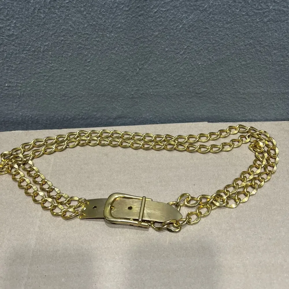 Vintage 70’s 80’s Metal Chain Belt Gold Tone Belt Size 36 Inches long